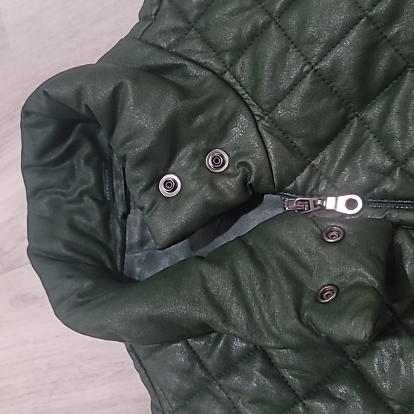 🇧🇫🇧🇬Benetton Quilted 2 Way Zipper Jacket Forest Green Womens XS - Picture 6 of 12